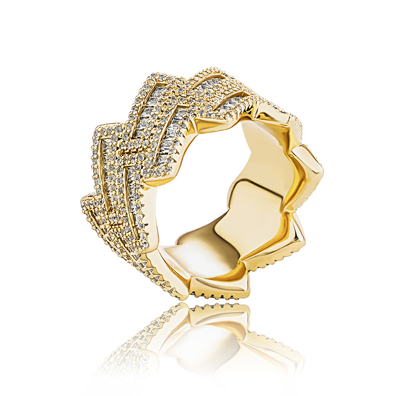 Hip Hop Rap Trapezium Rhombus Chain Chain Ring 14K Real Gold Batingless Jewelry Man Cool Presente