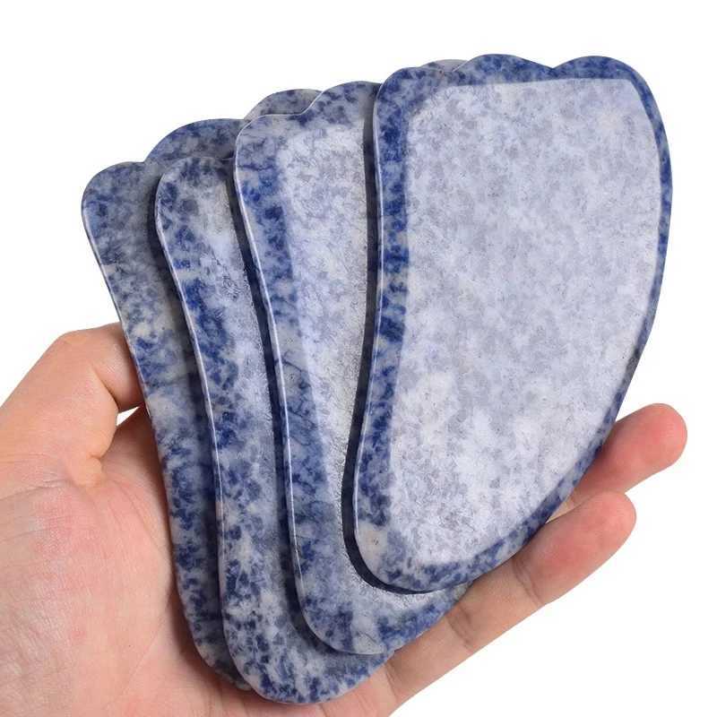 Massage Stones Rocks Natural Blue Blanc Dot Jade Rouleau et Gua Sha Face Roller Gouache gratte-croche FACIAL MASSAGE MASSAGE MASSAGE ANTI-WRIDLES SUR LE SIGNE 240403