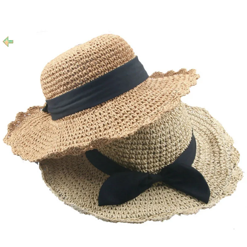 Tillbehör barnflicka vuxen kvinna sommarhatt brittisk retro båge prinsessan curling strå hatt kupol platt tak strand solskyddsmedel vikbar cap 3mz3x