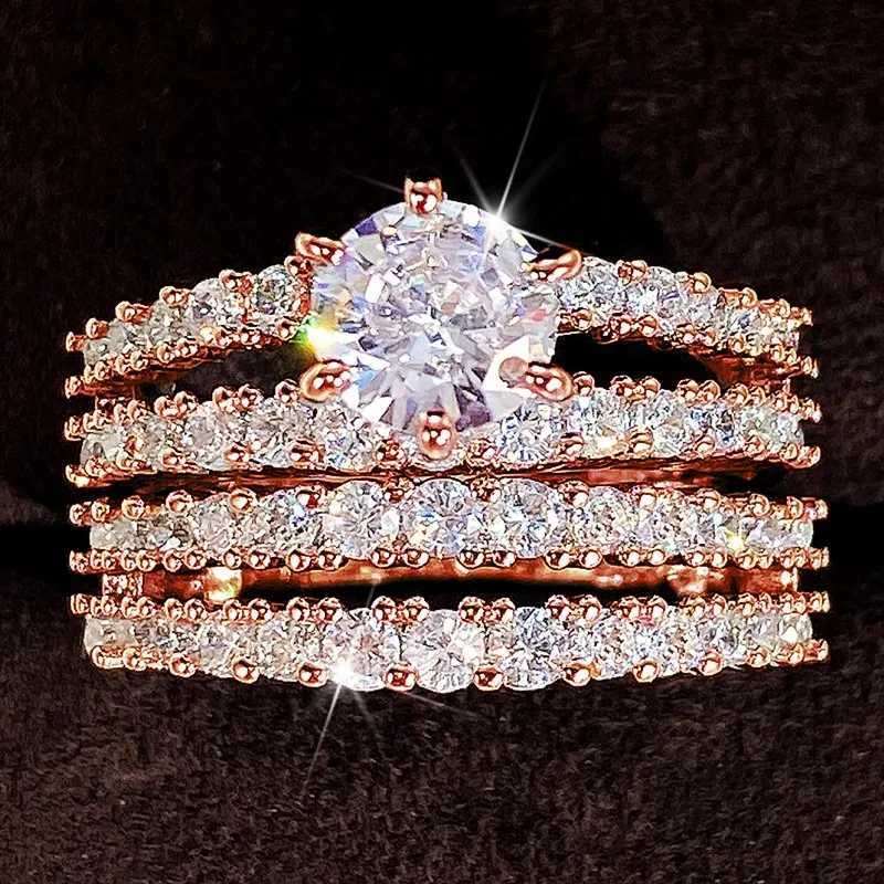 2 -stcs Wedding Rings Huitan Sparkling Set Cubic Zirconia Rings For Women Wedding Engagement Fashion sieraden Luxe trendy vrouwelijke ringen groothandel