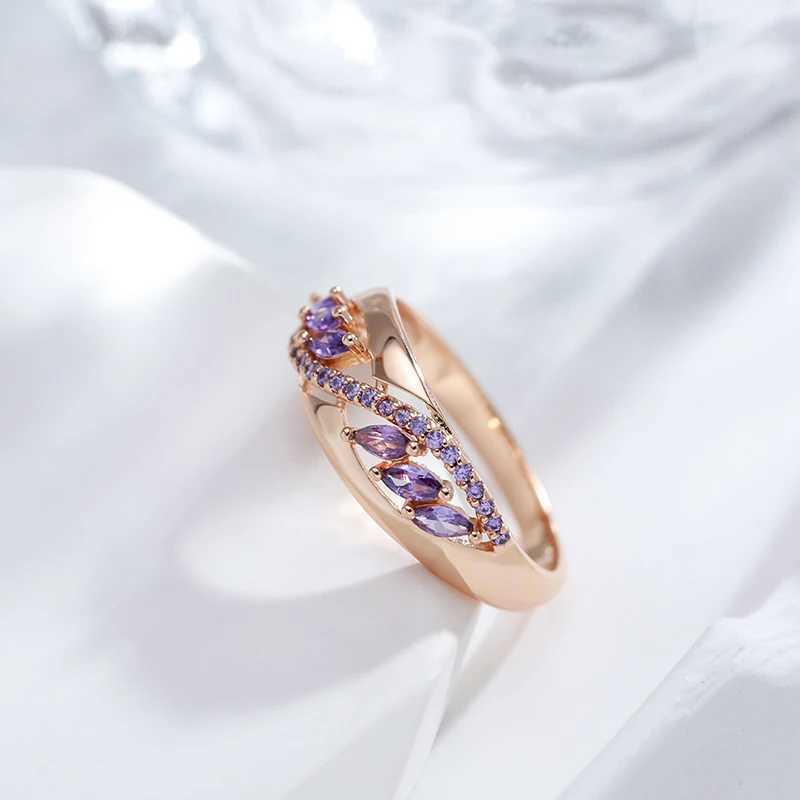 Wedding Rings JULYDREAM Sparkling Purple Zircon Rings Luxury 585 Gold Color Personality Party French Jewelry for Women Unusual Accessories