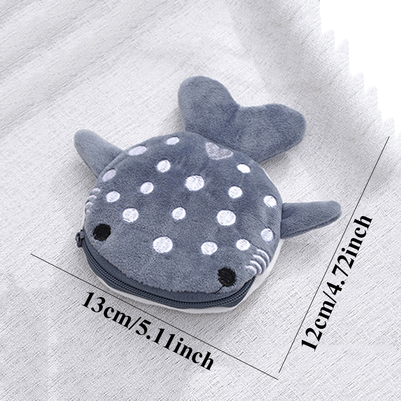 Shark Shape Wallet Plush Passport Cover With Zipper Headphone Organizer Small Data Line Pouch Coin Purse Lipstick Storage Bag