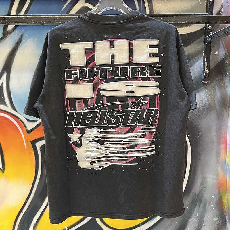 Hellstar Hell Star American Fashion Brand High Street Retro Wash Mens and Womens Hip Hop Casual Универсальная футболка с короткими рукавами