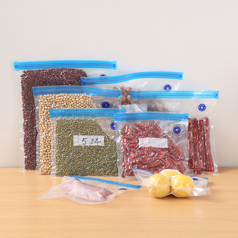 /Kitchen Food Saver Vacuum Bag Reusable Food Air Vacuum Compressed Bag Ziplock Freezer Bags Kitchen Organizers