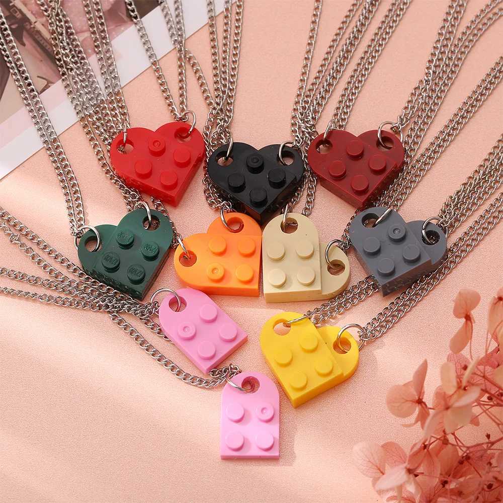 Colliers pendants coeur Brick Couples Love Collier For Lovers Femmes Men Lego Elements Friends Colliers Valentines Bijoux