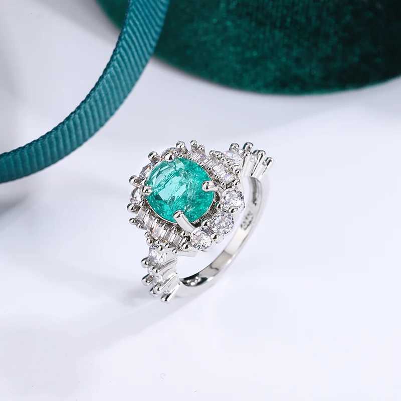 Wedding Rings Exquisite Paraiba Green High Carbon Diamond 925 Sterling Silver Ring for Women Double Crystal Anniversary Gift Party Jewelry