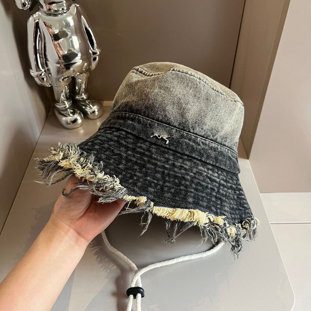 Gradient Denim Designer Bucket Hat sliten Fashionable Design Fisherman Hats