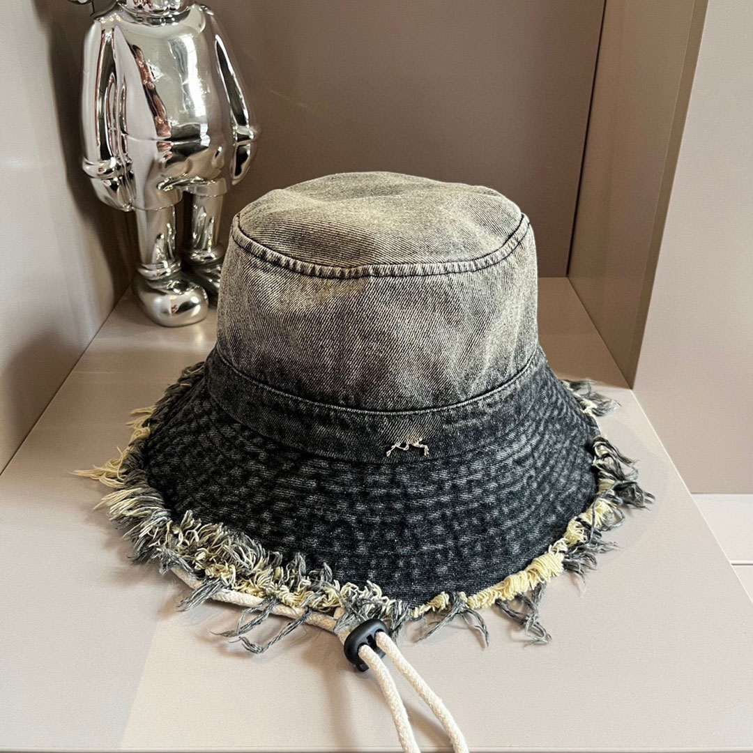 Gradient Denim Designer Bucket Hat sliten Fashionable Design Fisherman Hats