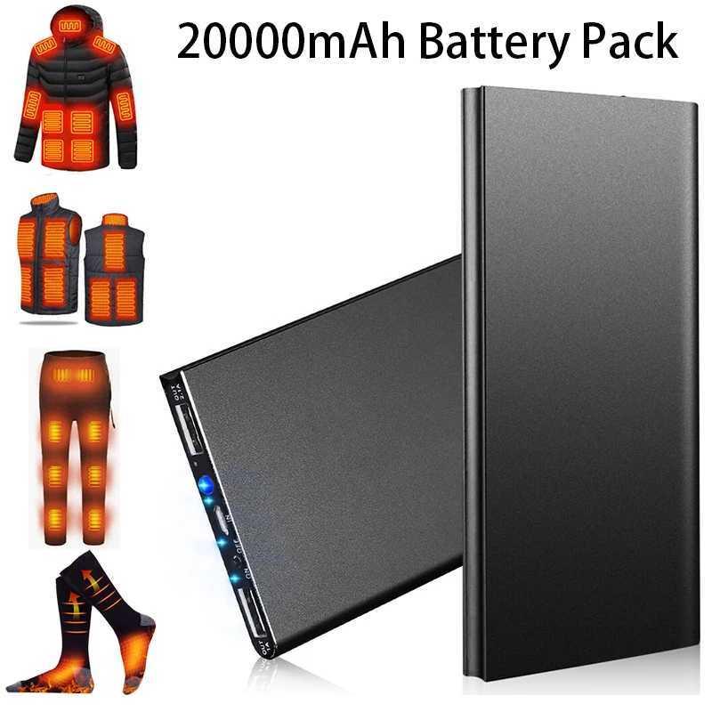 Mobiltelefon Power Banks Portable Power Bank 20000MAH 5V/2.1A Batteripaket för uppvärmd Vest Jacket Pants Socks USB Power Bank för telefon med ficklampa 2443