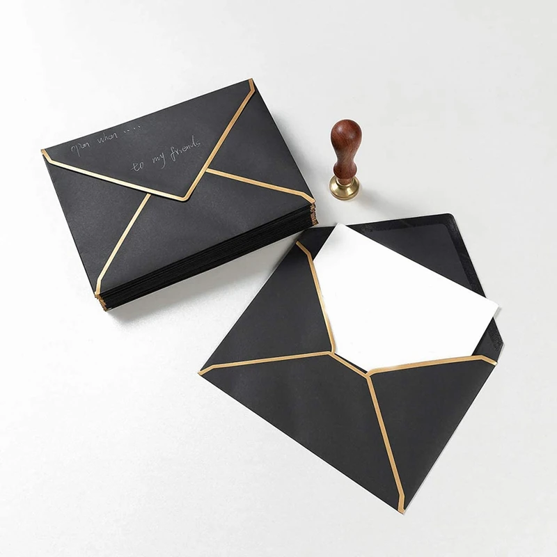 Envelopes 100 Pack A7 Envelopes 5 X 7 Card Envelopes V Flap Envelopes With Gold Borders For Gift Cards Invitations