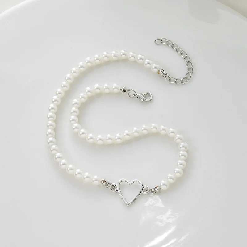 Anhänger Halskette Vintage Style Einfacher 6mm Perlenketten Choker Halskette für Frauen Hochzeit Liebe Herz Anhänger Halskette Mode Schmuck Großhandel Großhandel