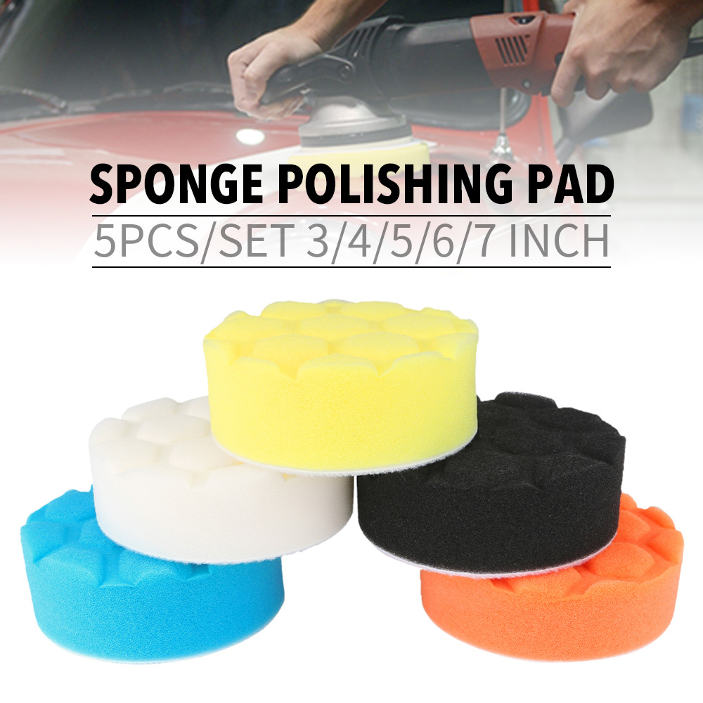 5 Pack 3/4/5/6/7 Inch Compound Buffing Polishing Pads Cutting Sponge Pads Kit for Car Buffer Polisher Compounding And Waxing