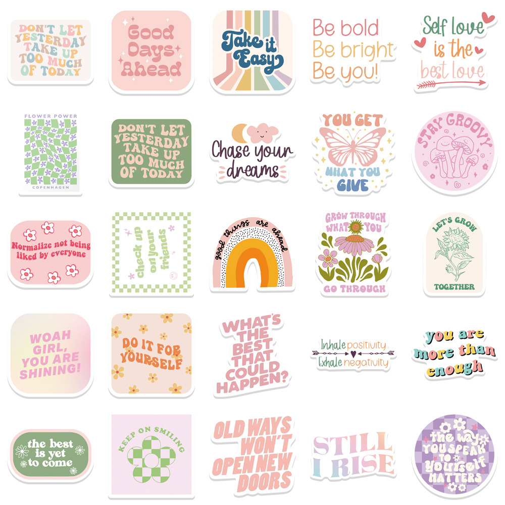 50/Aesthetic Danish Pastel Motivational Stickers Cute Vinyl Decals for Mug Laptop Phone Case Guitar Scrapbook Kids