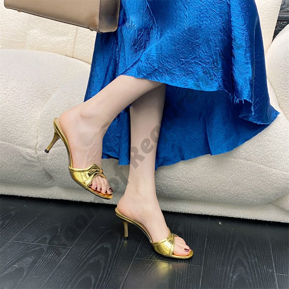 2024 Eiko Stiletto Lucrezia Sandaler Läder Sandal 10cm stilett High Heel Patent Leather Leopard Print Gold Gianvito Rossi Dress Shoes Women Summer Pumps