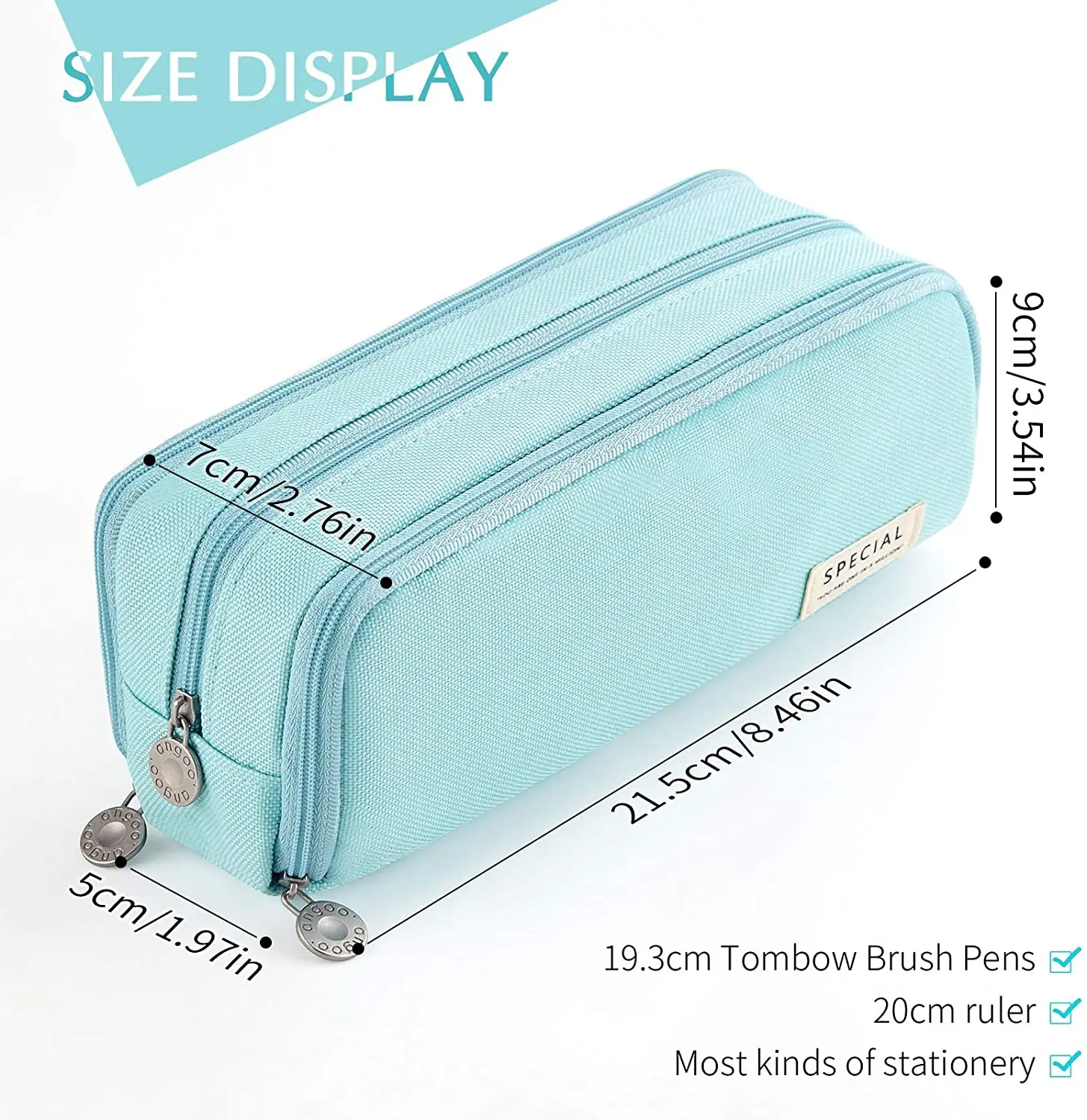 Bags Large Pencil Case Big Capacity 3 Compartments Canvas Pencil Pouch for Teen Boys Girls School Students Blue