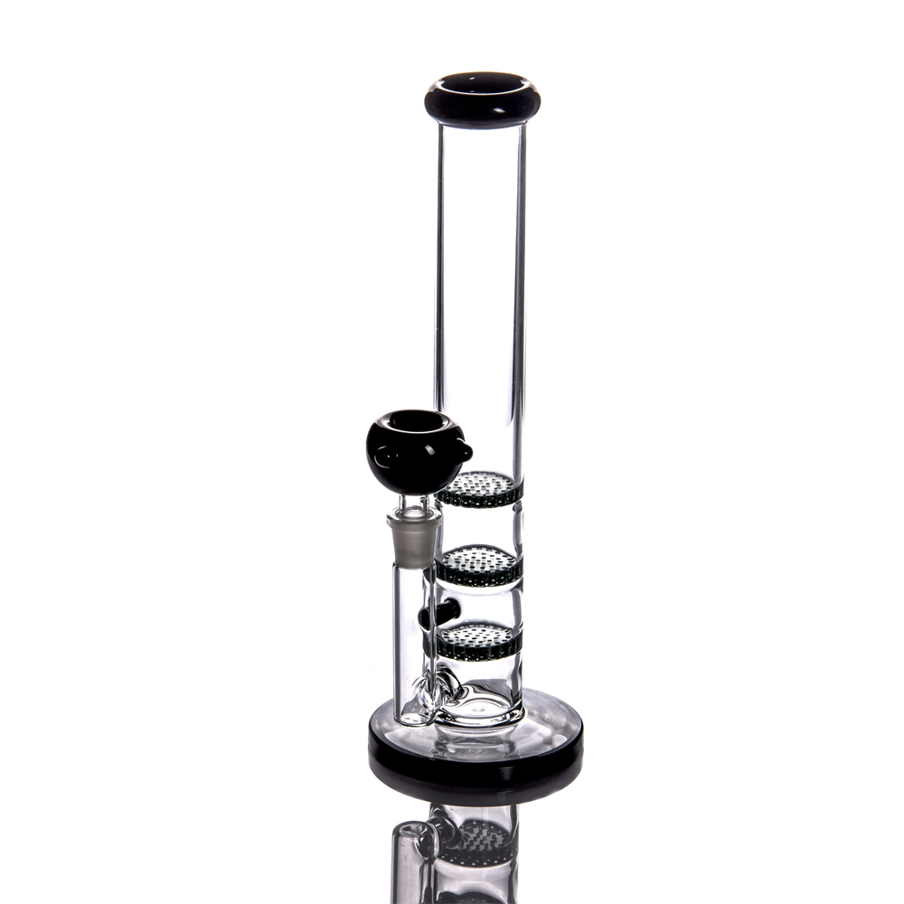 Rechte buisglas Hookah Bongs met 3 gekleurde honingraat PERCS WATERPIJS OLIE RIGS 14MM VROUWEN GEWORST