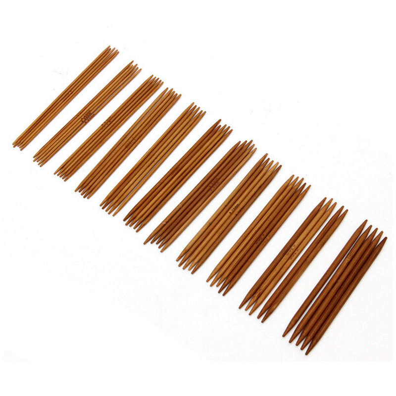 55st 13 cm bambu stickning nålar trä virkning krokar dubbel spetsiga karboniserade diy tröja väv hantverksverktyg set nytt