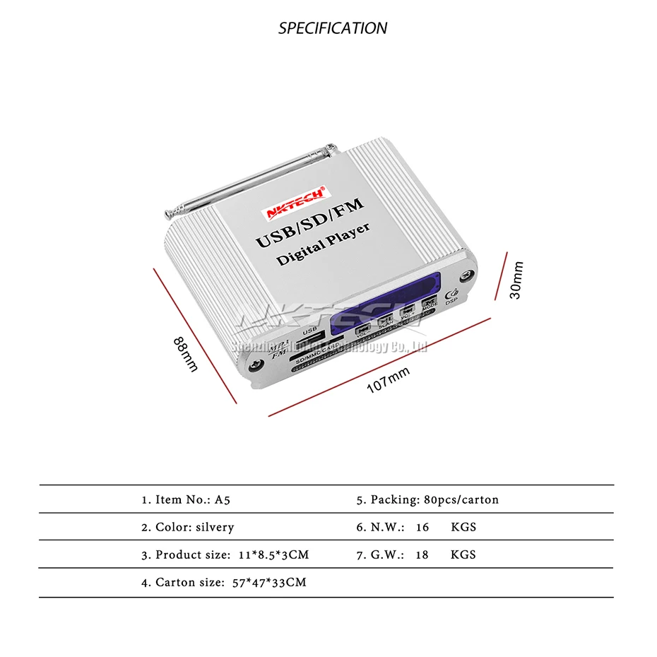 S NKTECH A5 Player cyfrowy HiFi stereo dekoder odbiornika Mini czytnik pasujący wzmacniacz audio FM Radio DVD MP3 SD USB MMC