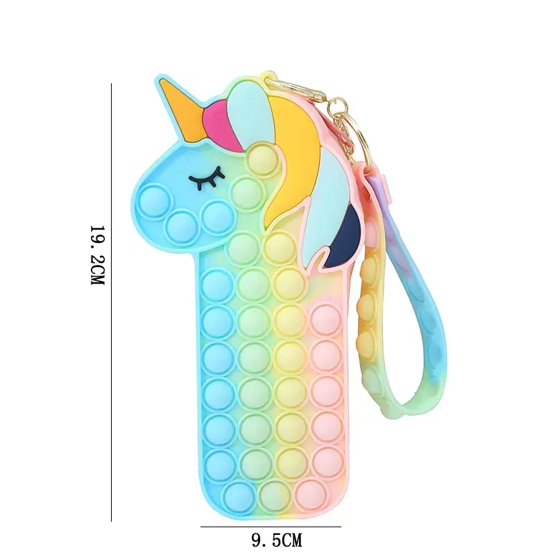 Bolsas unicornio empuje su estuche de lápiz de burbujas antiestressas pops inquieto bolso de juguete niños relevista de estrés juguetes suaves regalos de niños blandos