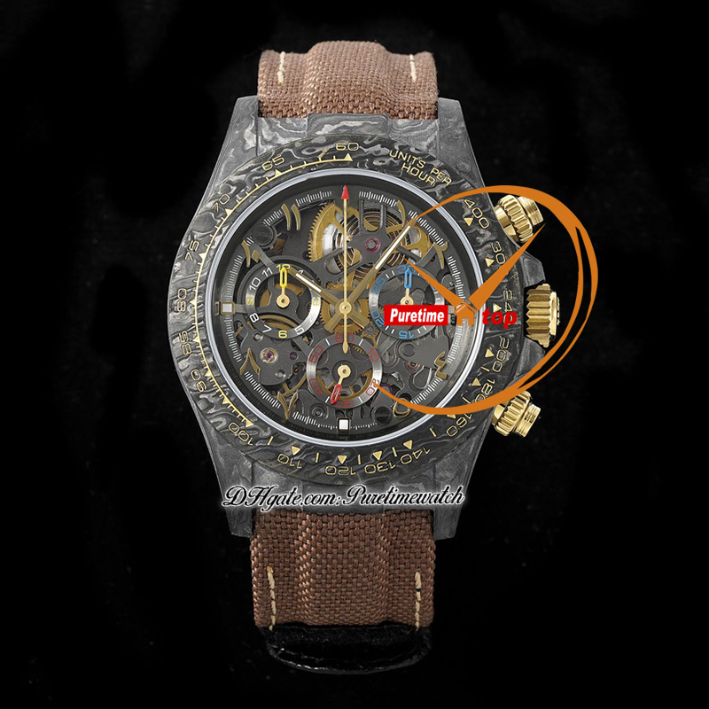 Diw carbon sA4130 cronógrafo automático masculino Diwf esqueleto de ouro