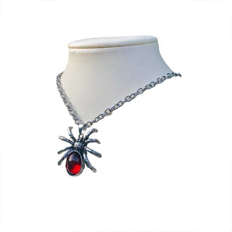 Colares pendentes Gothic Big Stone Spider Colar Punk Dark Red Animal Inseto Cara de Cara de Cara para homens Men Men Vintage Spider Cara Colar