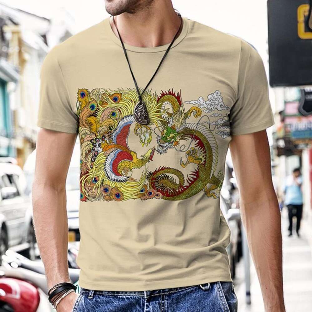Summer New Men's Year of the Loong Beast Mascot 3D Printed T-shirt