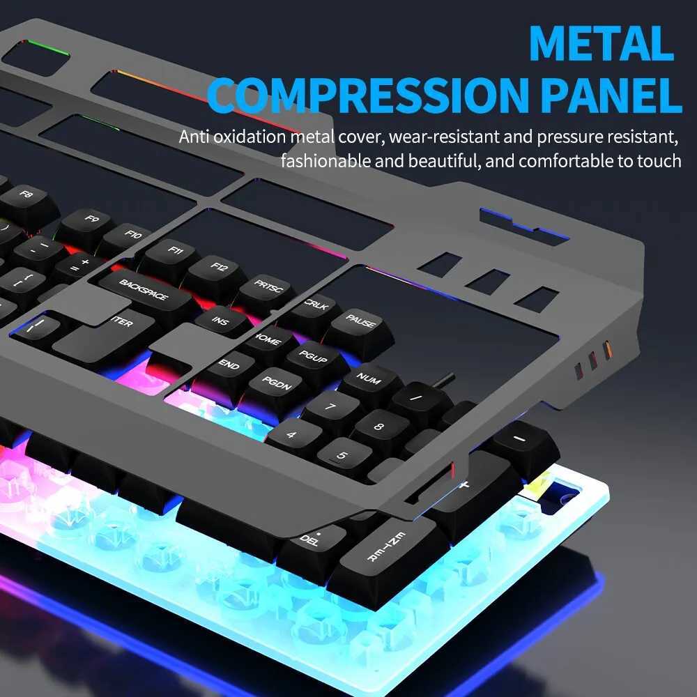 Claviers Clavier de jeu filaire avec support de téléphone de base en métal LED RGB 12 fonctions multimédias adaptées à PC Desktop Gaming Consolesl2404