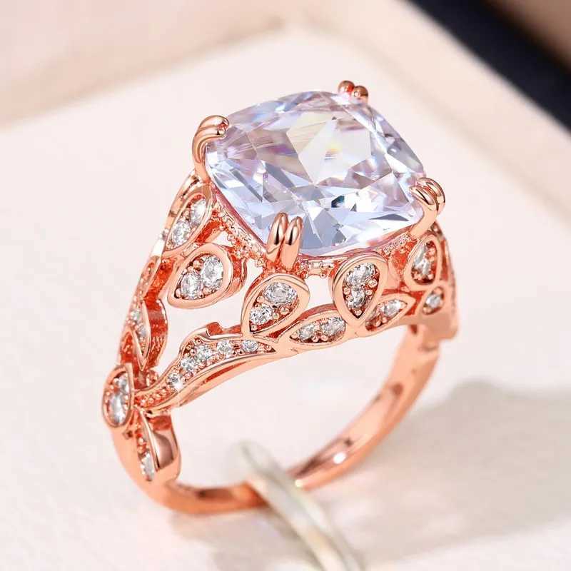 Wedding Rings Huitan Creative Hollow Design Gorgeous Cubic Zirconia Rings for Women Rose Gold Color/Silver Color Wedding Party Trendy Jewelry