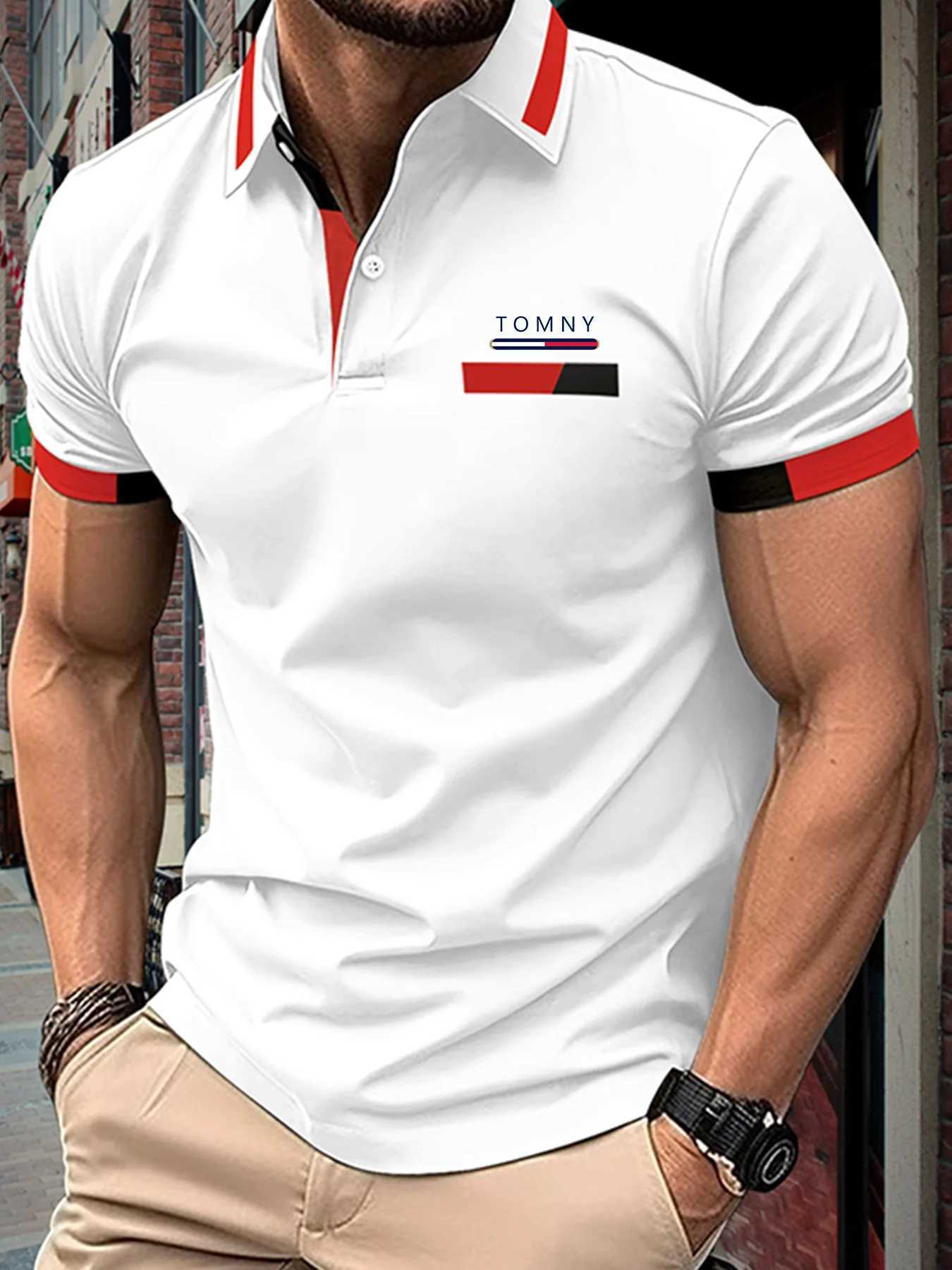 Mäns t-shirts herr lapel knapp polo skjorta sommar solid kort ärm topp t-shirt mode affärsmän kläder andas andas högkvalitativa shi 2443