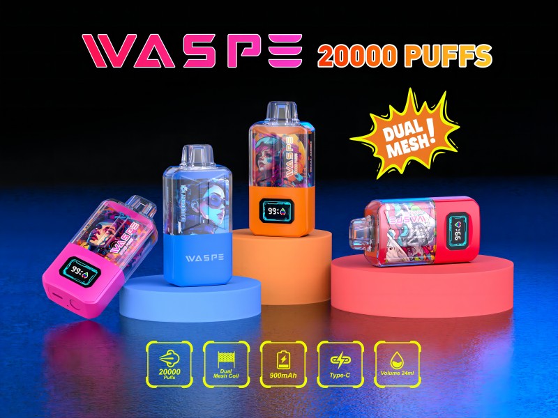 Waspe Box Puff 20000 EタバコキットVaper Bang 20Kパフ使い捨てベイプペンメッシュコイル充電式650mahバッテリー蒸気0％2％3％5％