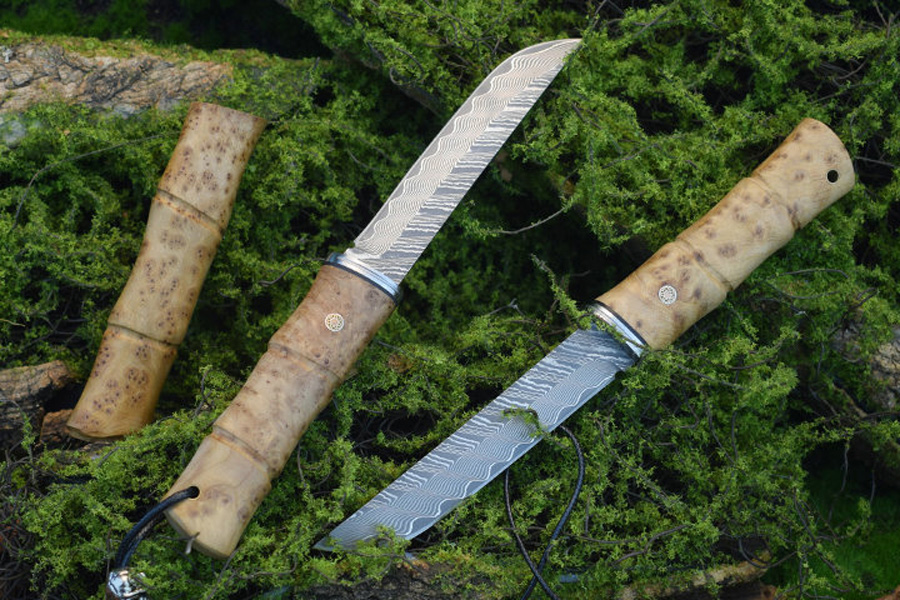 New Arrival M7734 High Quality Straight Knife Damascus Steel Straight Point Blade Shadow Wood Handle Outdoor Camping Hiking Survival Knives with Wood Sheath