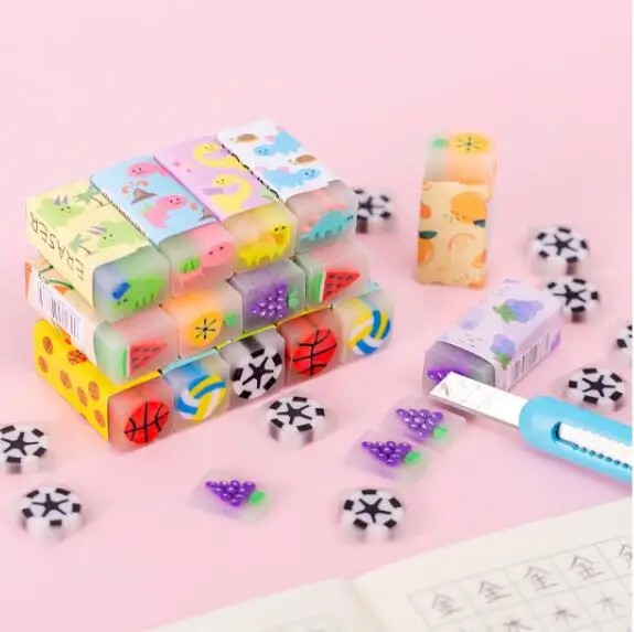 Erasers / Kawaii Fruit Eraser Mignon Dinosaure Écriture Drawing Rubber crayon Eraser Stationerrie