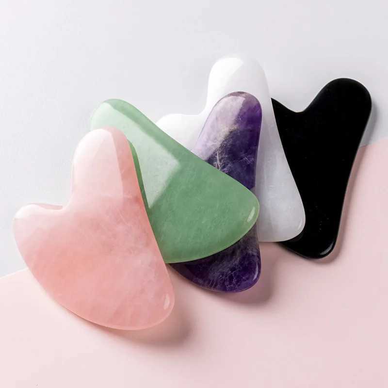 Massage Stones Rocks Natural Rose Jade Roller Face Massage Gua Sha Board Crystal Stone Jade Masseur corps Facial Stroting ACUPUNCTURE FACE LAVE 240403