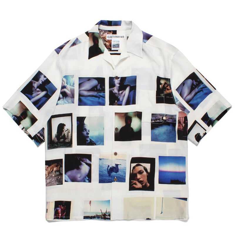 T-shirts masculins Été Nouvelle plage décontractée Shirt Hawaiian Mens Wacko Maria Davide Sorrenti Portrait Print Sleeves Breassive et confortable J240402