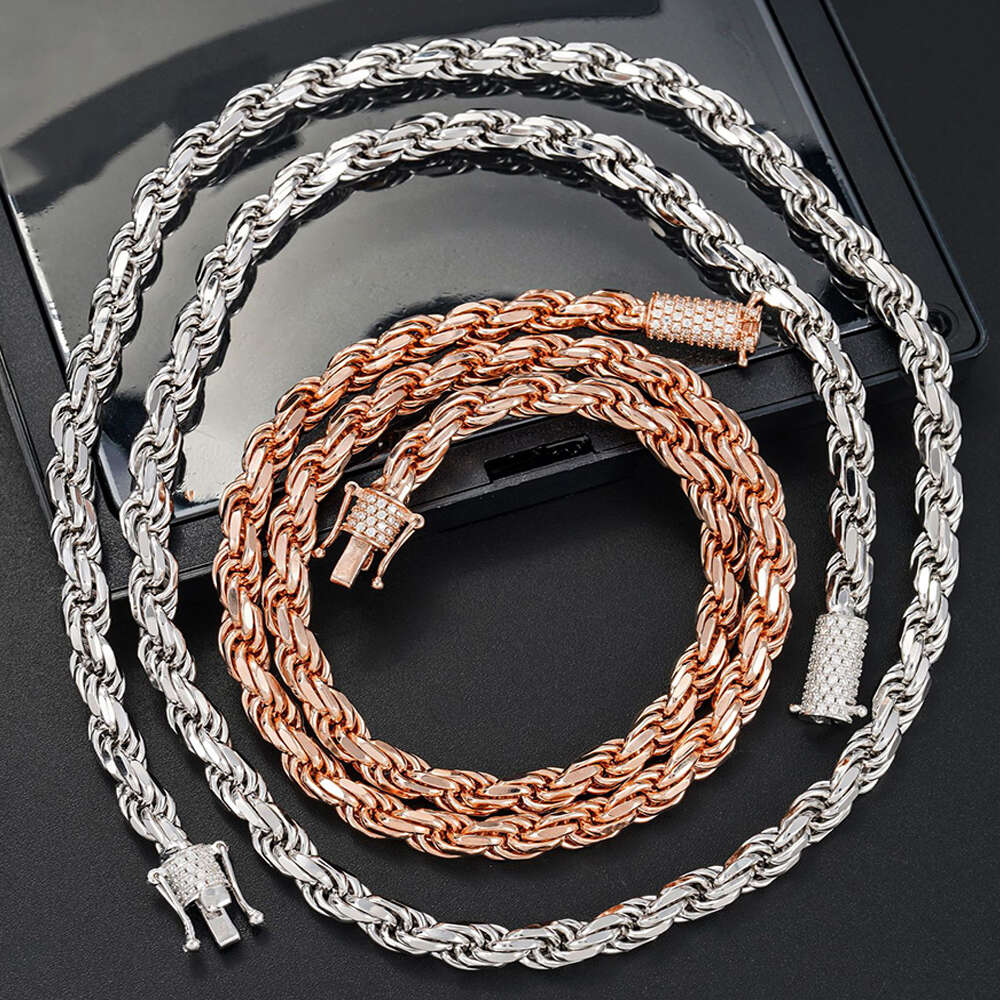 6mm Moissanite Rope Chain Necklace for Men Women S Sier Hip Hop Iced Out Bracelet Pass Diamonds Tester with GRA Free Ship