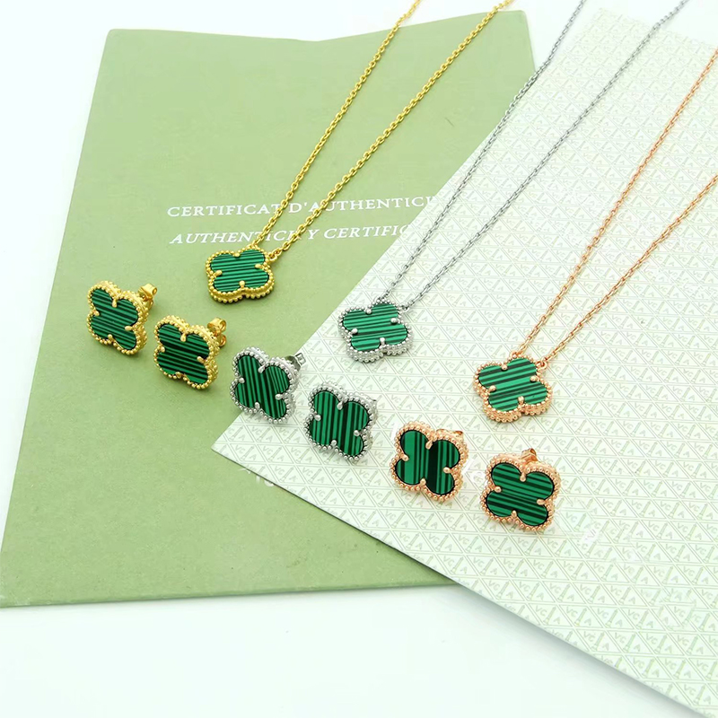 fashion necklace ladies New Brand 925 sterling silver Clover Earrings Charm Gold Pendant for women High Quality Designer Necklace Jewelry Set