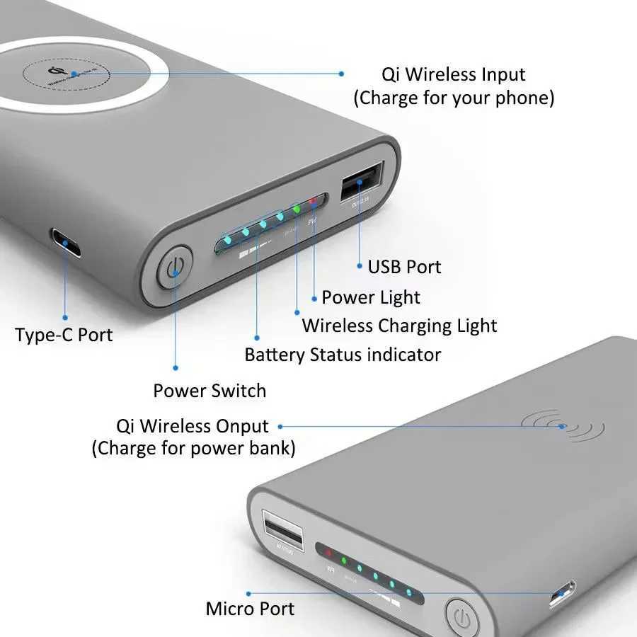 Power Cell Phone Banks 200000mAh wireless power bank bidirectional fast charging portable charger C-type external battery for mobile phones 2445