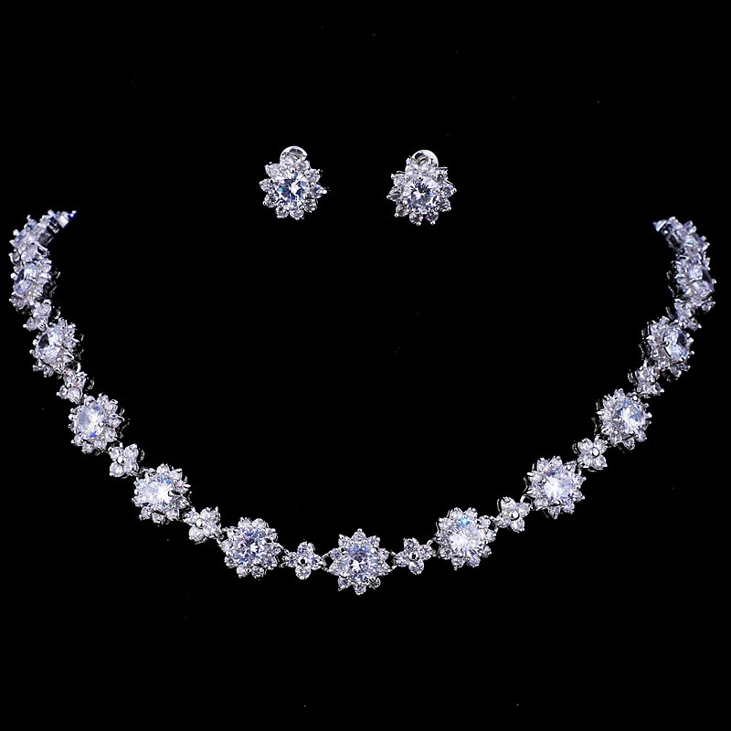 EMMAYA Luxury Cubic Zircon Crystal Crystal Bridal Set Orecchini di collana donne Festa di nozze 240401