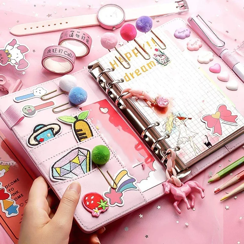 Vipetas A6 Binder Planner Pink Notebook Binder y 6 Hole Binder Zipper carpeta Pockets de carpeta en efectivo billetera