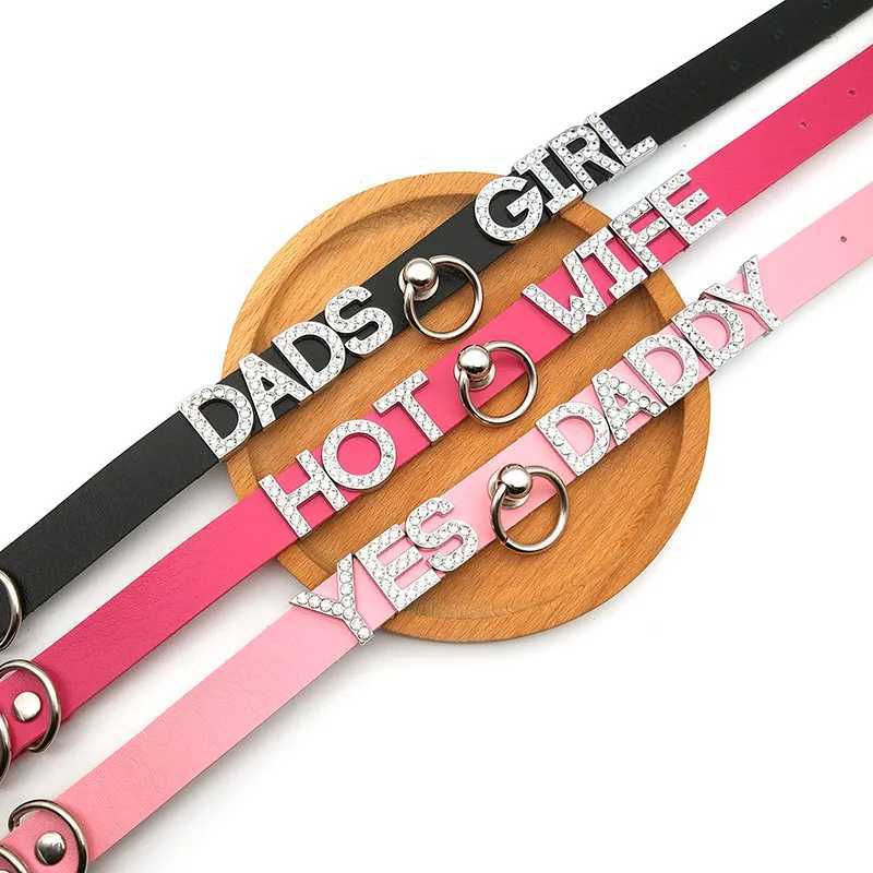 Hanger kettingen nieuwe aangepaste letters riem hoep kraag choker ketting dames mannen bdsm daddy slaaf cosplay haak haak chocker sieraden sexy speelgoed