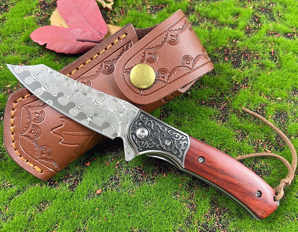 Specialerbjudande A6708 Högkvalitativ flipper fällkniv Damascus Steel Tanto Blade Rosewood Handle Ball Bearing Outdoor Camping vandring EDC Mapp Knives