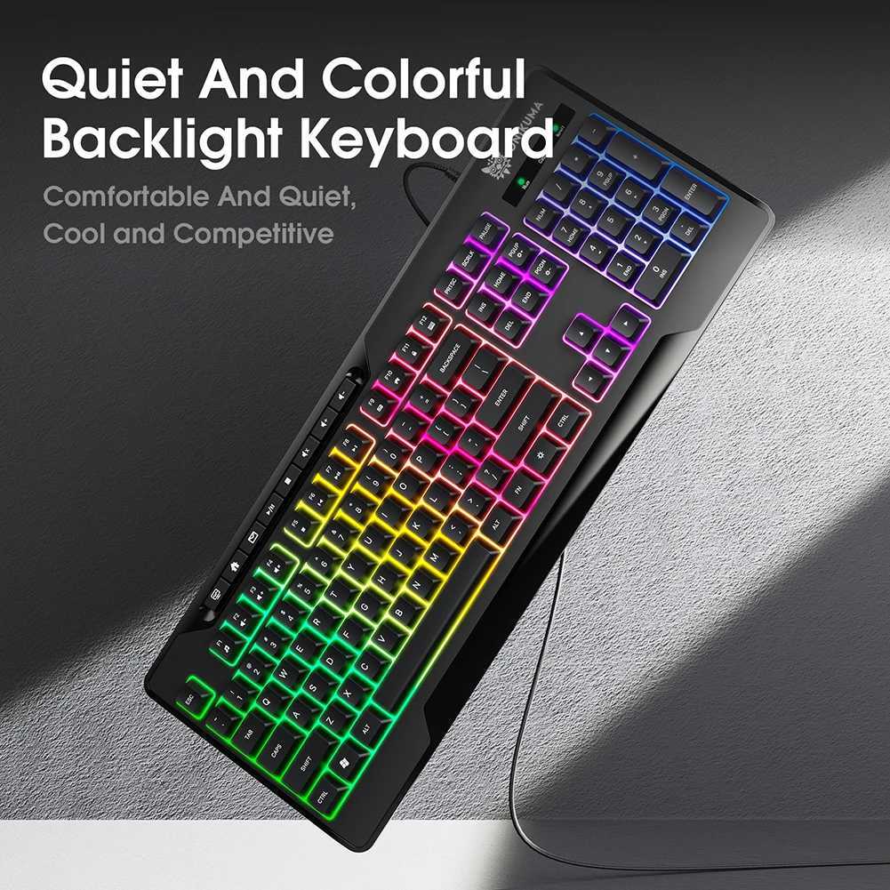 Keyboards 104 Key Keyboard Computer avec des touches mates pour le clavier illuminé de jeu avec 3 couleurs et les bords circulaires de 45 degrés adaptés à Windows PCL2404