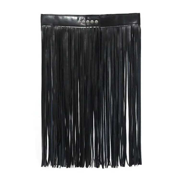 Urban Sexy Dresses Womens High midja Faux Leather Fringe Tassels kjol Body Harness med Snap Buttons Halloween Party Punk Rock Clubwear 240403