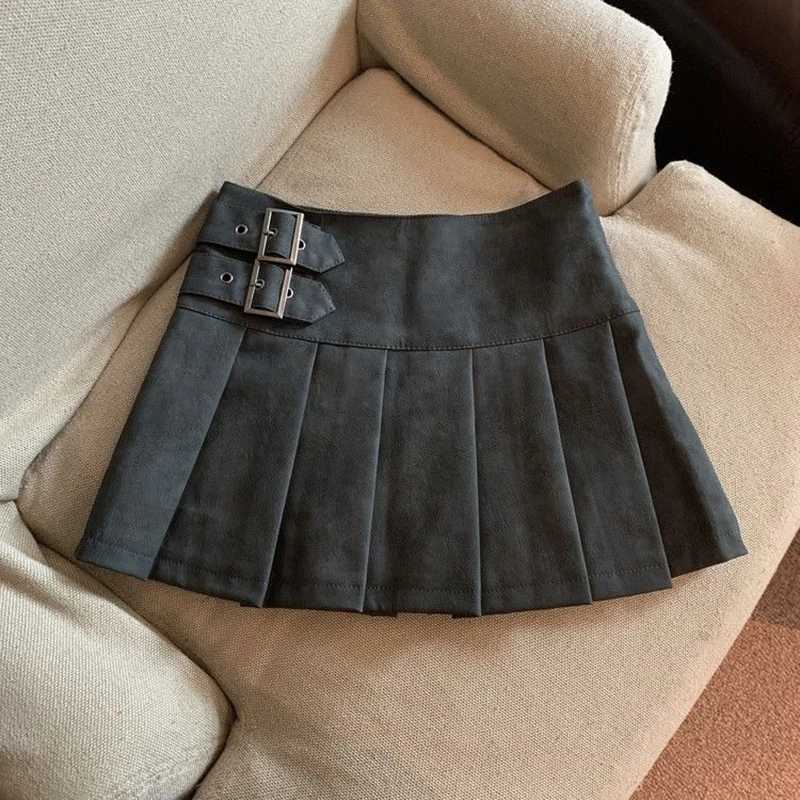 Urban Sexy Dresses S-3Xl Y2K Pu Leather Mini Skirt Women Vintage High Waist Pleated Skirts Streetwear Korean Black Slim Casual A Line Skirts New 2443