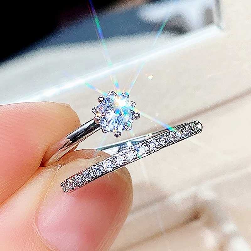 Wedding Rings Huitan Delicate Silver Color Opening Circle Rings for Women Inlaid Dazzling Crystal Cubic Zirconia Daily Wear Statement Jewelry