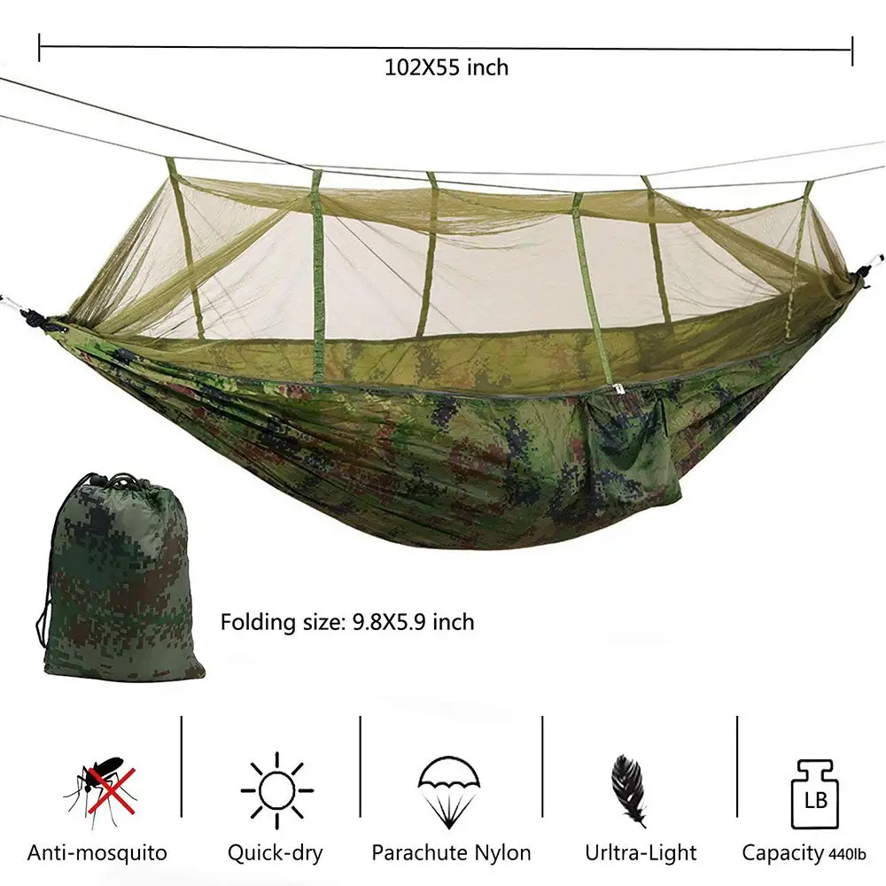 Abrits de camping portable avec moustique filet ou imperméable de pluie de pluie tente tarp double hamac en nylon léger en nylon léger