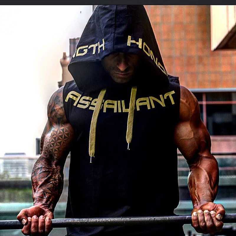 T-shirts masculins Muscle Fitness Guys Gym Vêtements pour hommes Bodybuilding Hooded Top Men Cotton Sans manches