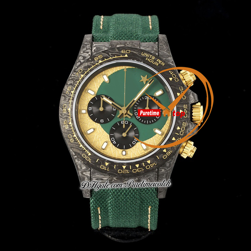 DIW Evolution Of The Ramadan Carbon SA4130 Automatic Chronograph Mens Watch N6F V2 Green Dial Nylon Strap Super Edition Same Serial Card Puretime Reloj PTRX