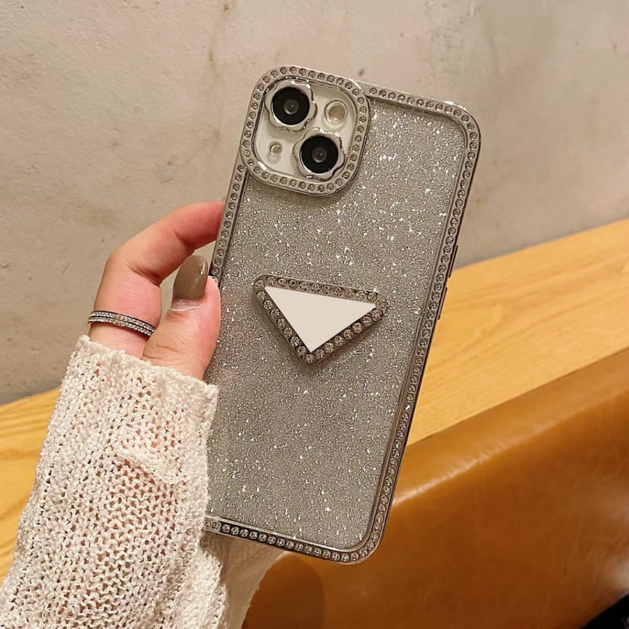 Diamond Encrusted Metal Logo Phone Case Rhinestone Bezel For Iphone 14 13 12 11Pro Max Gradient Glitter Electroplating Cover