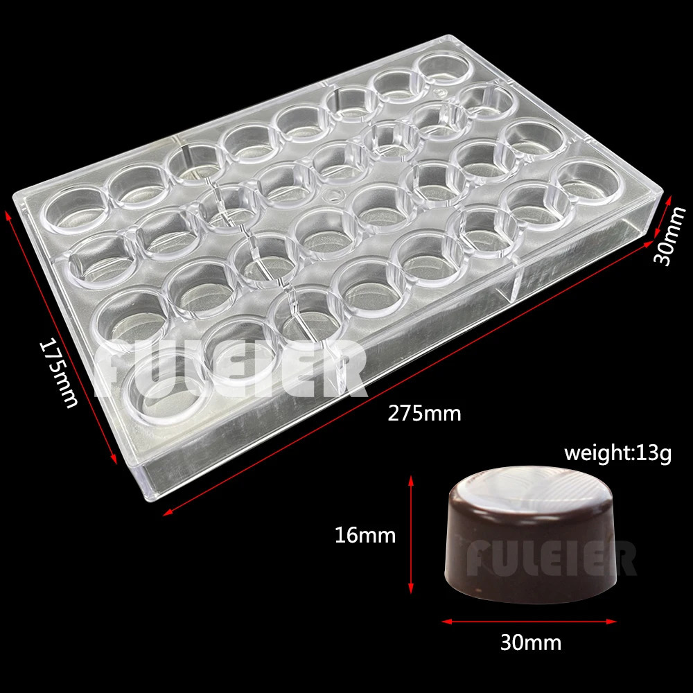 32 Loch runde Form Polycarbonat Schokoladenform zum Backen von Süßwarenform Maker Backware Kuchen Süßwarenwerkzeug 240328